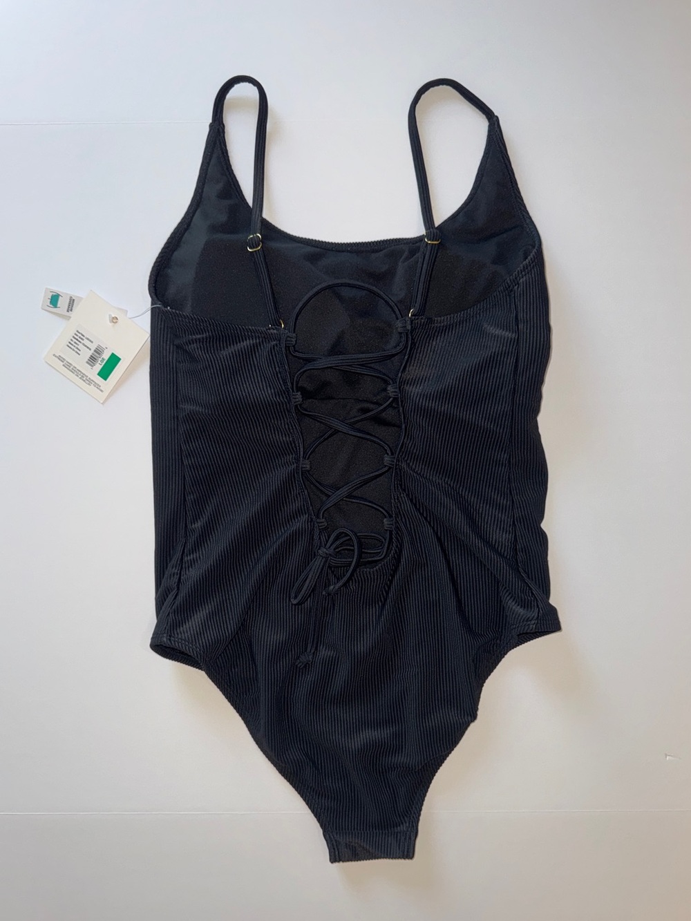 Women’s Black Ribbed Lace-Up One-Piece